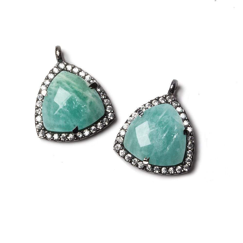 15.5mm Black Gold Bezel White CZ and Amazonite Triangle Pendant 1 piece (ONLINE ORDER ONLY)