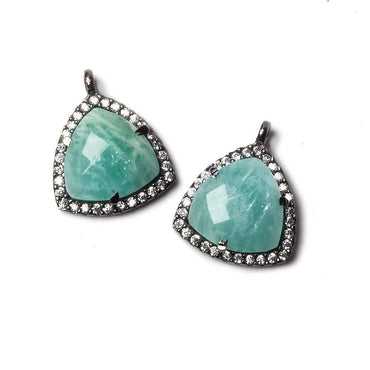 15.5mm Black Gold Bezel White CZ and Amazonite Triangle Pendant 1 piece (ONLINE ORDER ONLY)