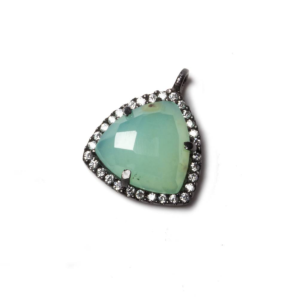 15.5mm Black Gold Bezel White CZ and Chrysoprase Triangle Pendant 1 piece (ONLINE ORDER ONLY)