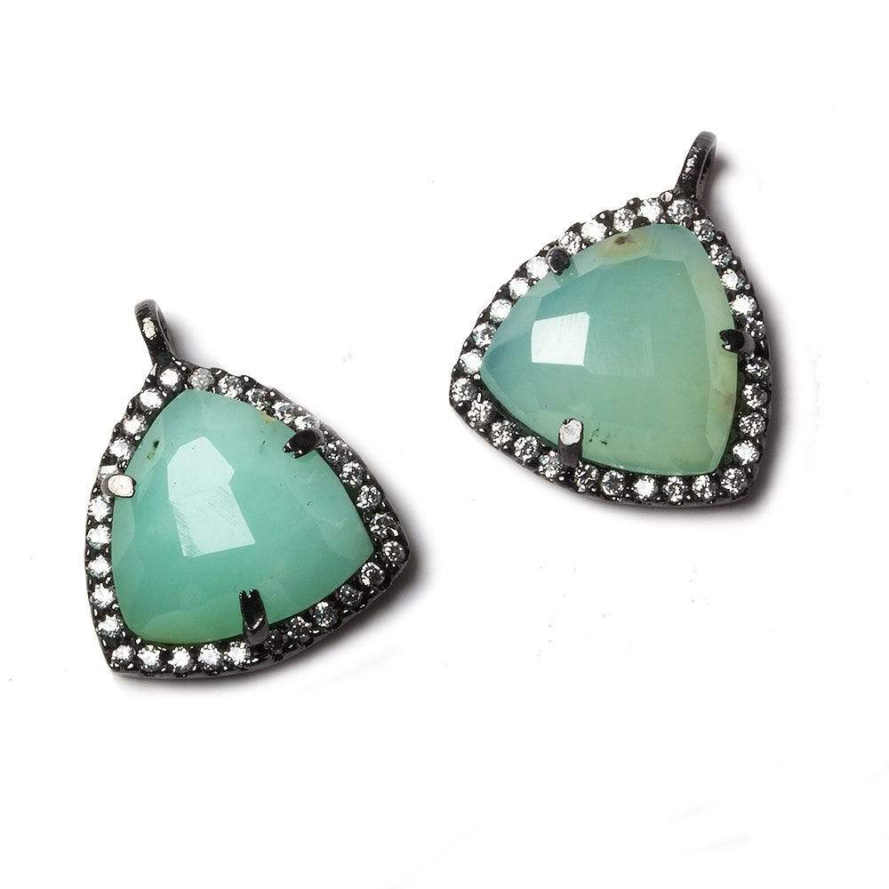 15.5mm Black Gold Bezel White CZ and Chrysoprase Triangle Pendant 1 piece (ONLINE ORDER ONLY)