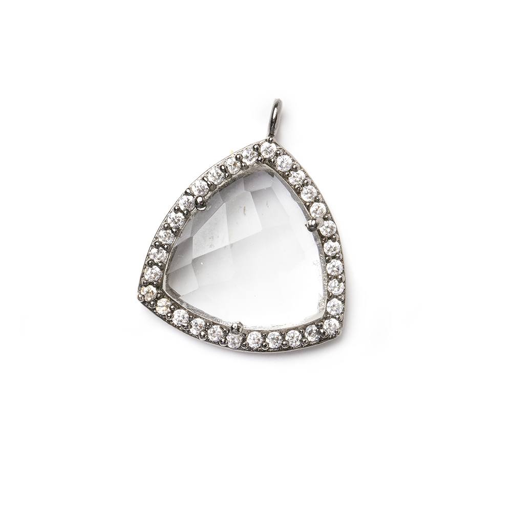 15.5mm Black Gold Bezel White CZ and Crystal Quartz Triangle Pendant 1 piece (ONLINE ORDER ONLY)