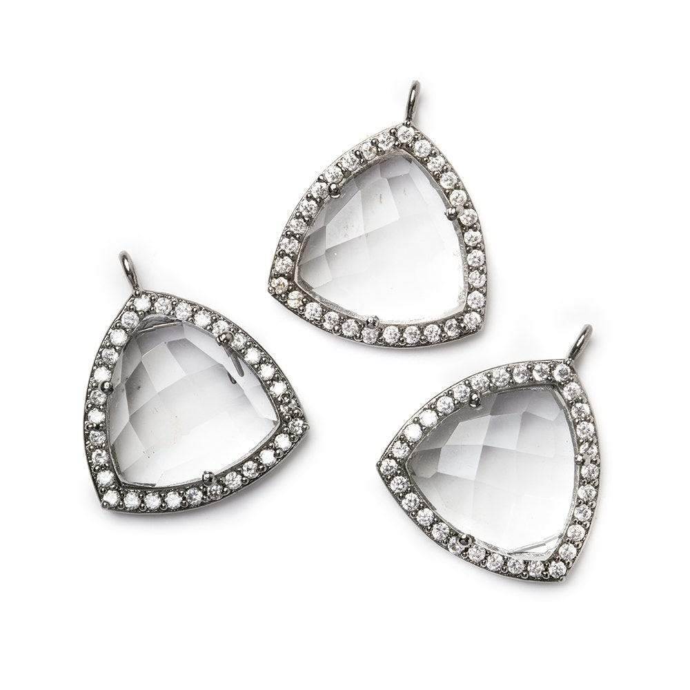15.5mm Black Gold Bezel White CZ and Crystal Quartz Triangle Pendant 1 piece (ONLINE ORDER ONLY)