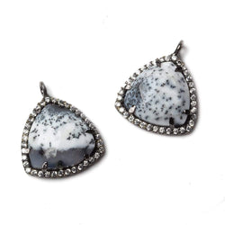 15.5mm Black Gold Bezel White CZ and Dendritic Opal Triangle Pendant 1 piece (ONLINE ORDER ONLY)