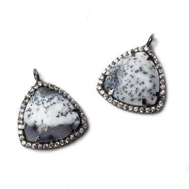 15.5mm Black Gold Bezel White CZ and Dendritic Opal Triangle Pendant 1 piece (ONLINE ORDER ONLY)