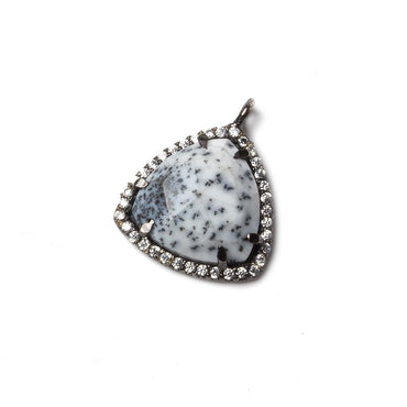 15.5mm Black Gold Bezel White CZ and Dendritic Opal Triangle Pendant 1 piece (ONLINE ORDER ONLY)