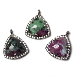 15.5mm Black Gold Bezel White CZ and Ruby Zoisite Triangle Pendant 1 piece (ONLINE ORDER ONLY)