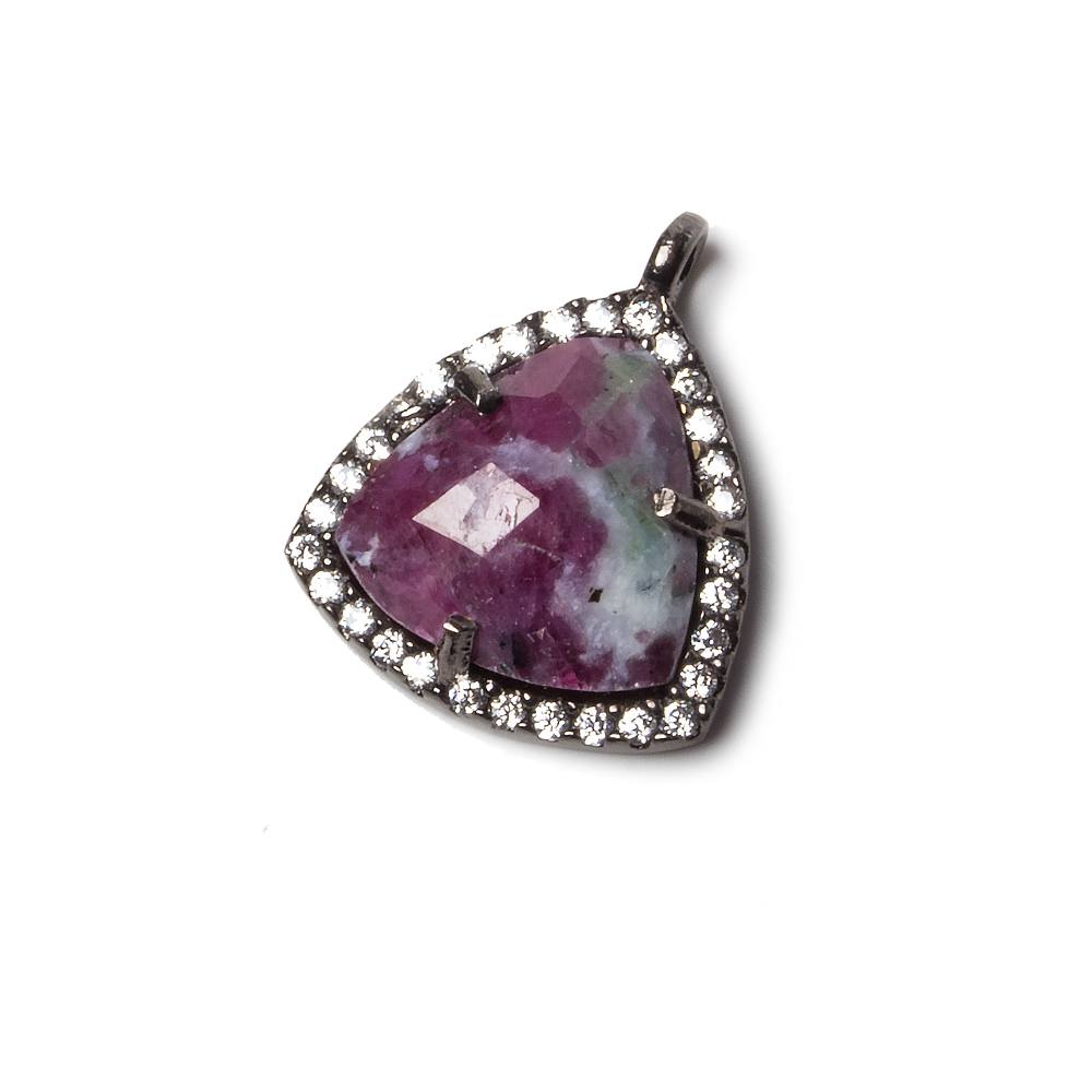 15.5mm Black Gold Bezel White CZ and Ruby Zoisite Triangle Pendant 1 piece (ONLINE ORDER ONLY)