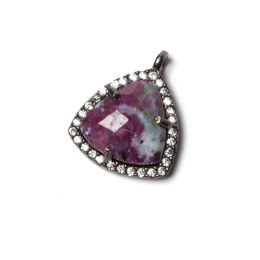 15.5mm Black Gold Bezel White CZ and Ruby Zoisite Triangle Pendant 1 piece (ONLINE ORDER ONLY)