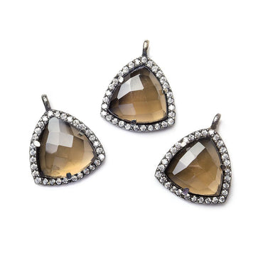 15.5mm Black Gold CZ Bezel Smoky Hydro Quartz Faceted Triangle Pendant 1 piece (ONLINE ORDER ONLY)