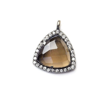 15.5mm Black Gold CZ Bezel Smoky Hydro Quartz Faceted Triangle Pendant 1 piece (ONLINE ORDER ONLY)