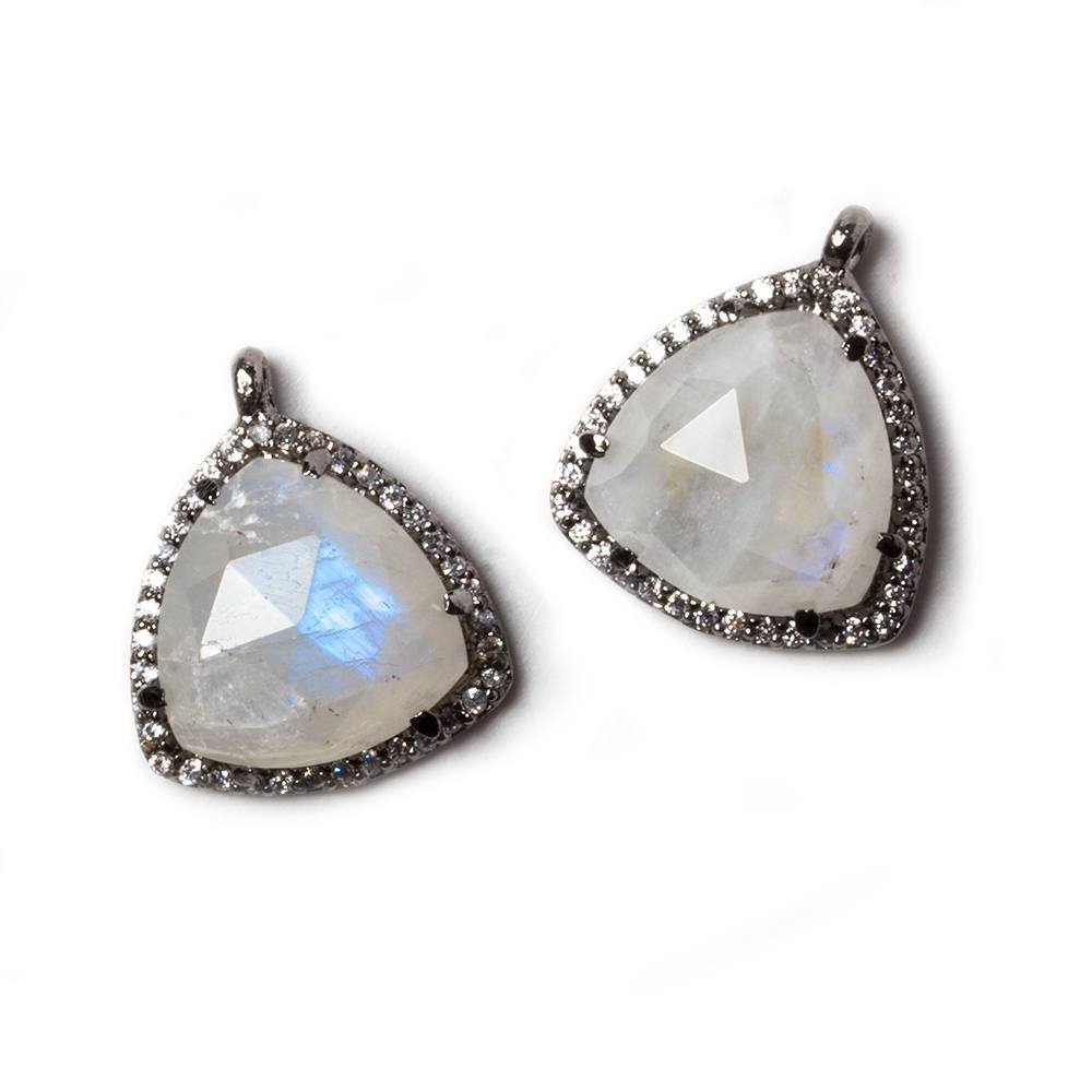 15.5mm Black Gold Bezel White CZ & Rainbow Moonstone Triangle Pendant 1pc (ONLINE ORDER ONLY)