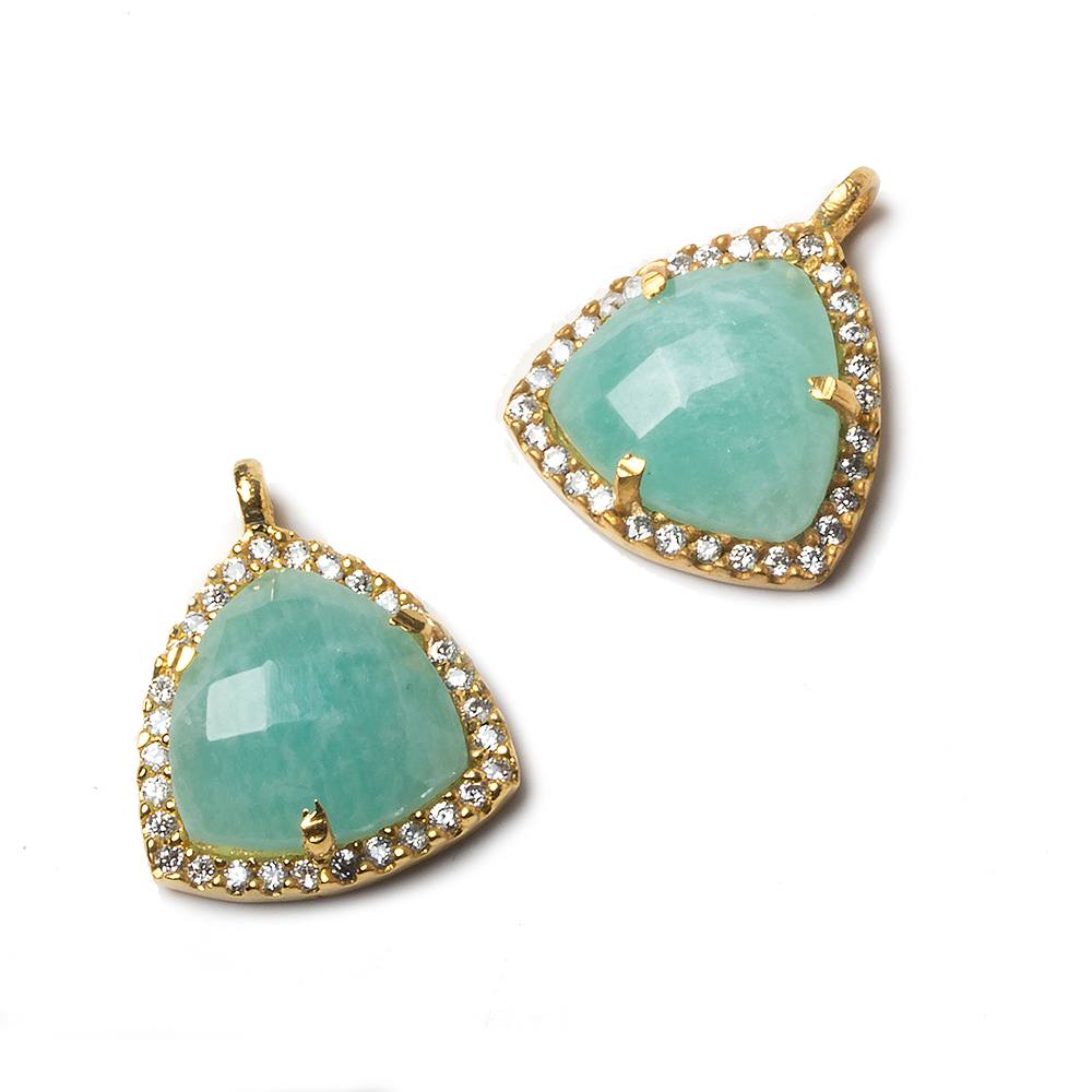 15.5mm Vermeil Bezel White CZ and Amazonite Triangle Pendant 1 piece (ONLINE ORDER ONLY)