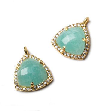 15.5mm Vermeil Bezel White CZ and Amazonite Triangle Pendant 1 piece (ONLINE ORDER ONLY)