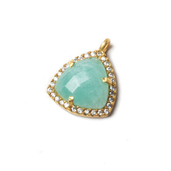 15.5mm Vermeil Bezel White CZ and Amazonite Triangle Pendant 1 piece (ONLINE ORDER ONLY)