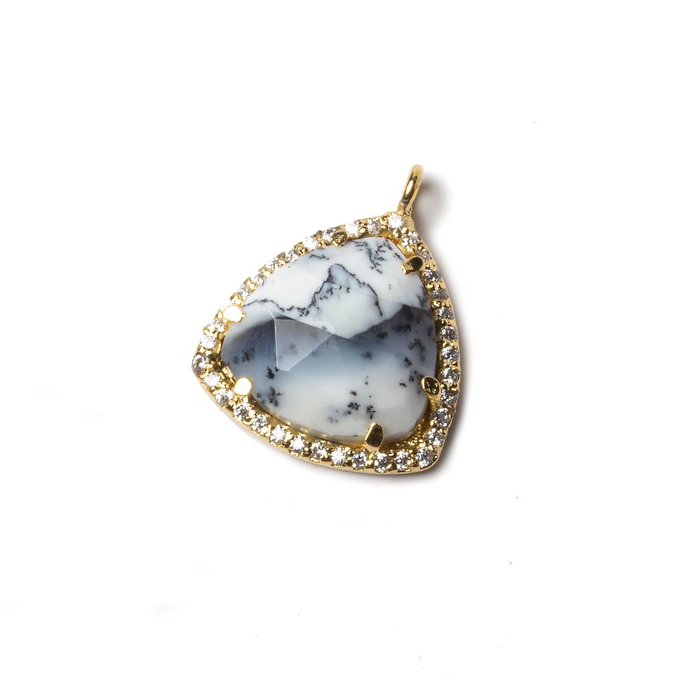 15.5mm Vermeil Bezel White CZ and Dendritic Opal Triangle Pendant 1 piece (ONLINE ORDER ONLY)