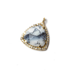 15.5mm Vermeil Bezel White CZ and Dendritic Opal Triangle Pendant 1 piece (ONLINE ORDER ONLY)