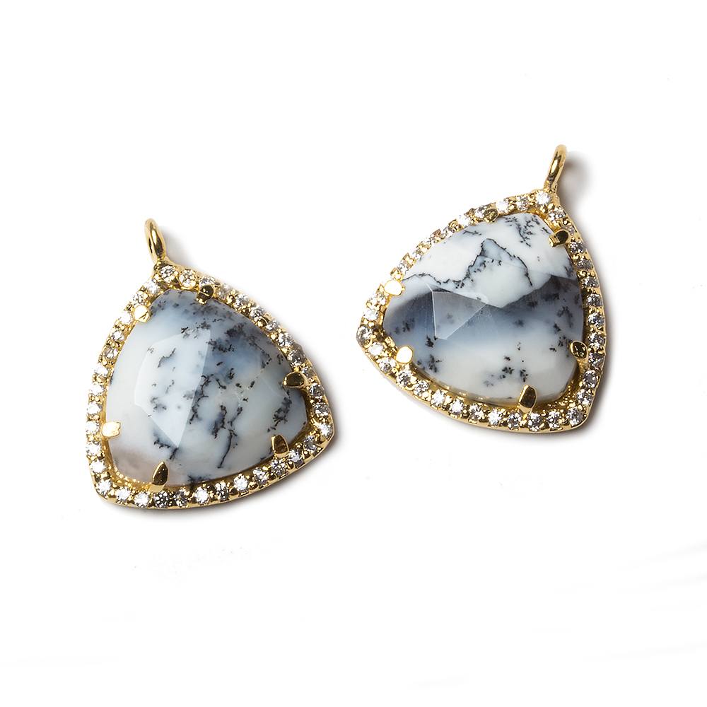 15.5mm Vermeil Bezel White CZ and Dendritic Opal Triangle Pendant 1 piece (ONLINE ORDER ONLY)