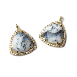 15.5mm Vermeil Bezel White CZ and Dendritic Opal Triangle Pendant 1 piece (ONLINE ORDER ONLY)