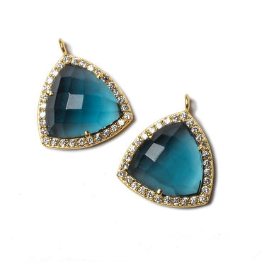 15.5mm Vermeil Bezel White CZ and London Blue Quartz Triangle Pendant 1 piece (ONLINE ORDER ONLY)