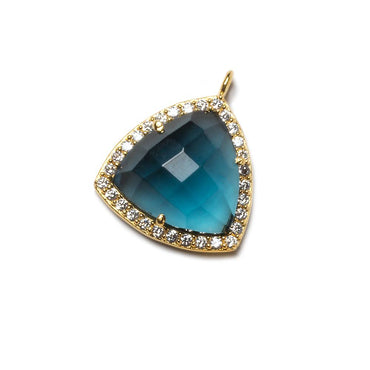 15.5mm Vermeil Bezel White CZ and London Blue Quartz Triangle Pendant 1 piece (ONLINE ORDER ONLY)