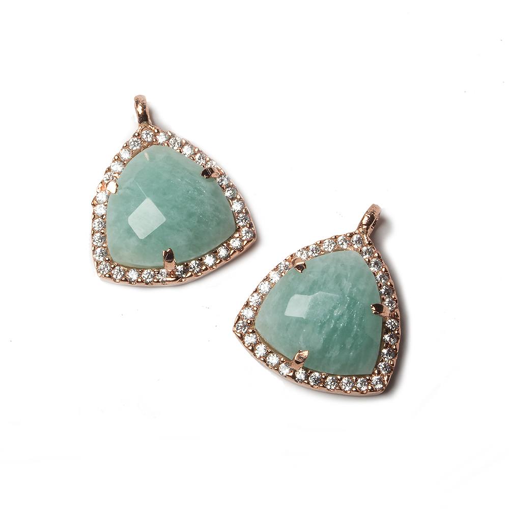 15.5mm Rose Gold Bezel White CZ and Amazonite Triangle Pendant 1 piece (ONLINE ORDER ONLY)