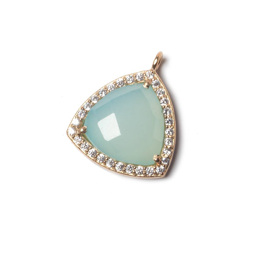 15.5mm Rose Gold Bezel White CZ and Aqua Chalcedony Triangle Pendant 1 piece (ONLINE ORDER ONLY)