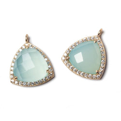 15.5mm Rose Gold Bezel White CZ and Aqua Chalcedony Triangle Pendant 1 piece (ONLINE ORDER ONLY)