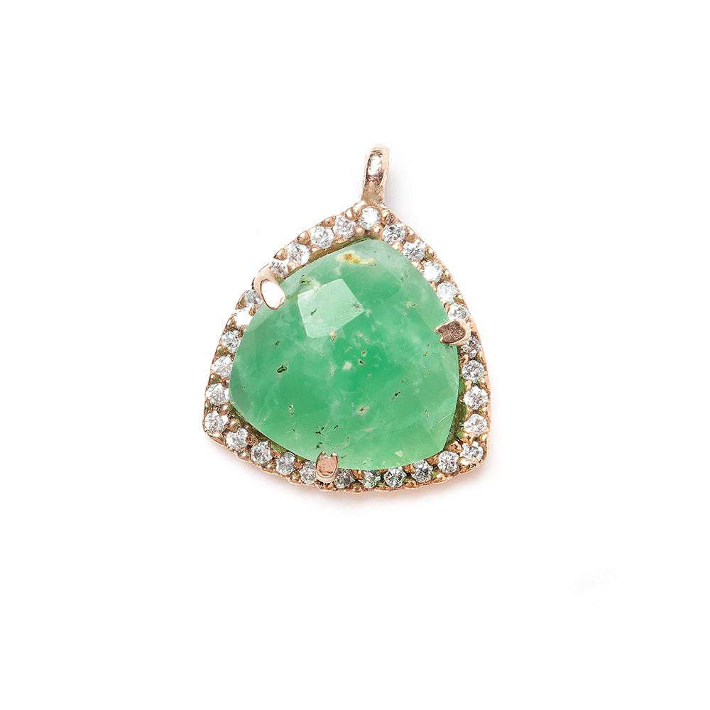 15.5mm Rose Gold Bezel White Cubic Zirconia and Chrysoprase Triangle Pendant 1 piece (ONLINE ORDER ONLY)