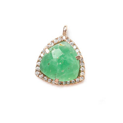 15.5mm Rose Gold Bezel White Cubic Zirconia and Chrysoprase Triangle Pendant 1 piece (ONLINE ORDER ONLY)