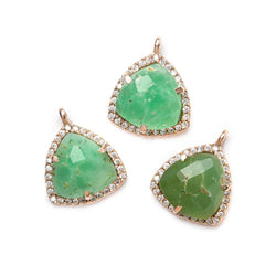 15.5mm Rose Gold Bezel White Cubic Zirconia and Chrysoprase Triangle Pendant 1 piece (ONLINE ORDER ONLY)