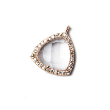 15.5mm Rose Gold Bezel White CZ and Crystal Quartz Triangle Pendant 1 piece (ONLINE ORDER ONLY)
