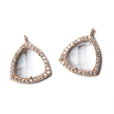 15.5mm Rose Gold Bezel White CZ and Crystal Quartz Triangle Pendant 1 piece (ONLINE ORDER ONLY)