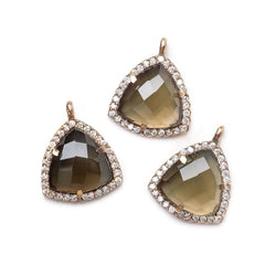 15.5mm Rose Gold CZ Bezel Smoky Hydro Quartz Faceted Triangle Pendant 1 piece (ONLINE ORDER ONLY)