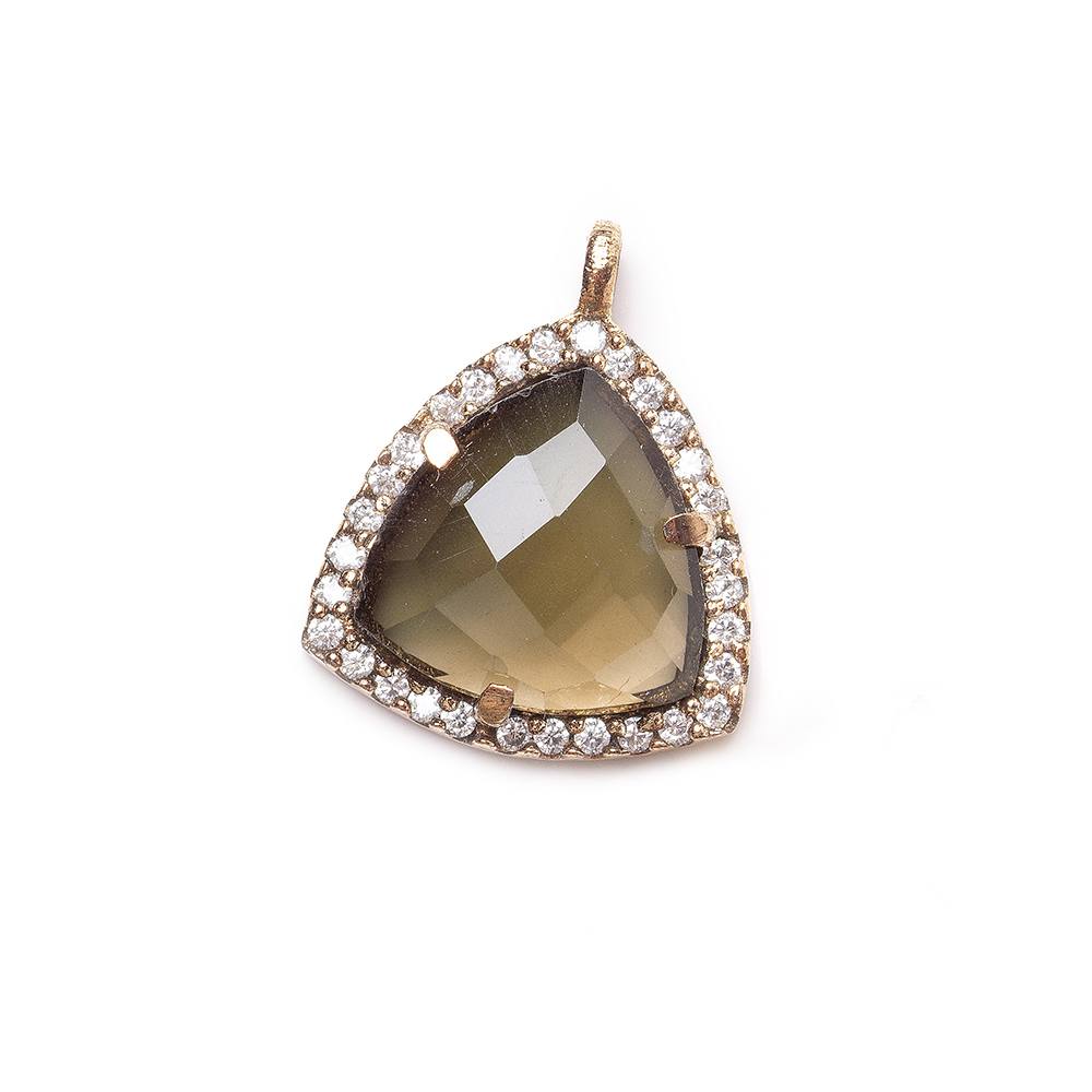 15.5mm Rose Gold CZ Bezel Smoky Hydro Quartz Faceted Triangle Pendant 1 piece (ONLINE ORDER ONLY)