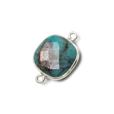 15.5mm Silver Bezel Chrysocolla faceted cushion Connector 1 piece (ONLINE ORDER ONLY)