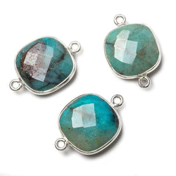 15.5mm Silver Bezel Chrysocolla faceted cushion Connector 1 piece (ONLINE ORDER ONLY)