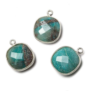 15.5mm Silver Bezel Chrysocolla faceted cushion Pendant 1 piece (ONLINE ORDER ONLY)
