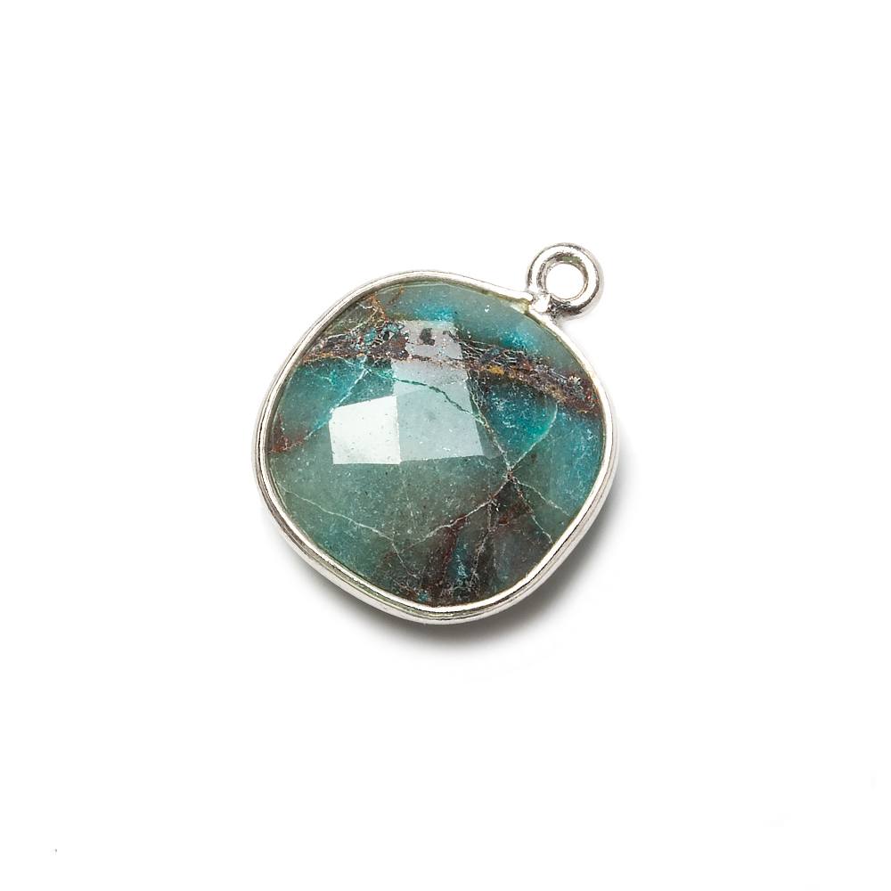 15.5mm Silver Bezel Chrysocolla faceted cushion Pendant 1 piece (ONLINE ORDER ONLY)