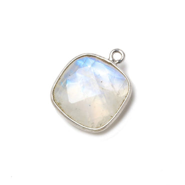 15.5mm Silver Bezel Rainbow Moonstone faceted cushion Pendant 1 piece (ONLINE ORDER ONLY)