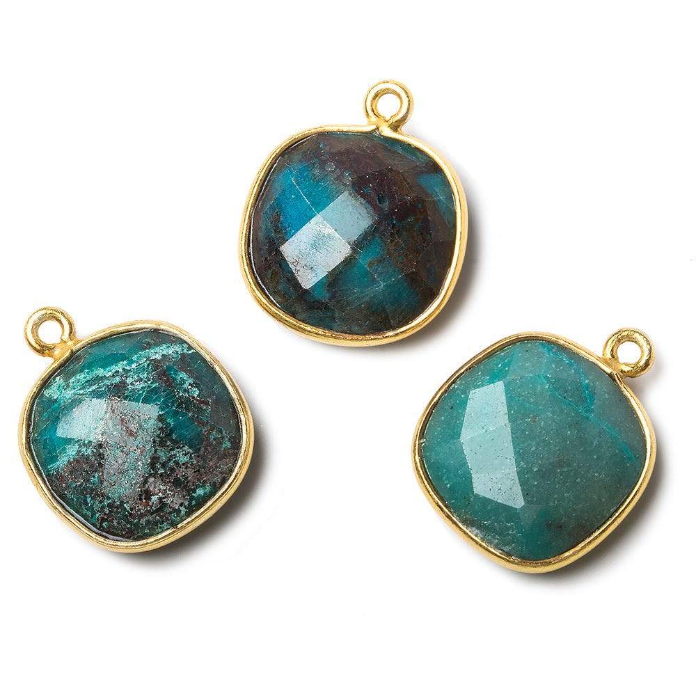 15.5mm Vermeil Bezel Chrysocolla faceted cushion Pendant 1 piece (ONLINE ORDER ONLY)
