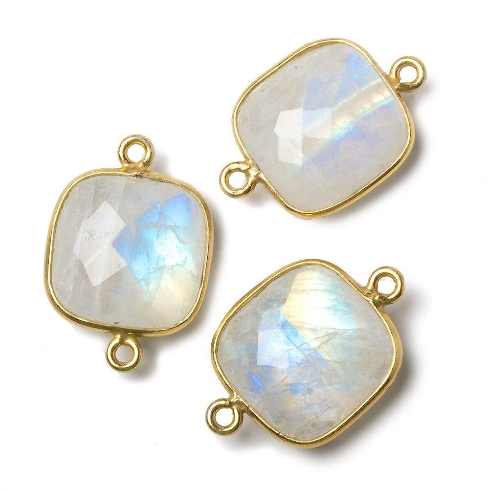 15.5mm Vermeil Bezel Rainbow Moonstone faceted cushion Connector 1 piece (ONLINE ORDER ONLY)