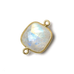15.5mm Vermeil Bezel Rainbow Moonstone faceted cushion Connector 1 piece (ONLINE ORDER ONLY)