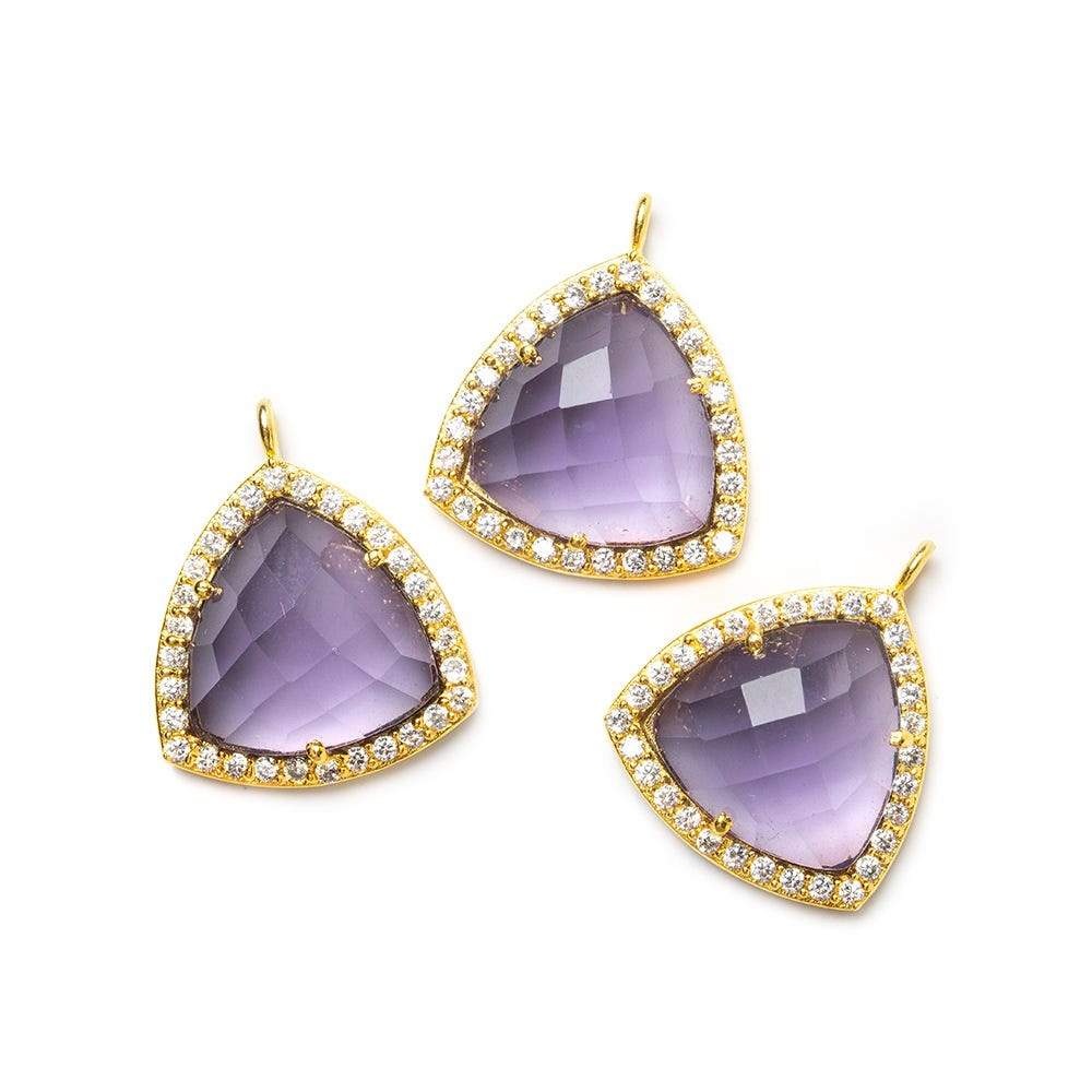 15.5mm Vermeil Bezel White CZ and Amethyst Triangle Pendant 1 piece (ONLINE ORDER ONLY)