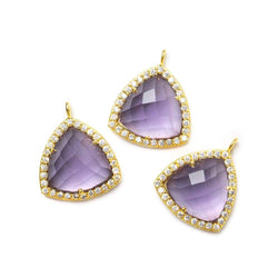 15.5mm Vermeil Bezel White CZ and Amethyst Triangle Pendant 1 piece (ONLINE ORDER ONLY)