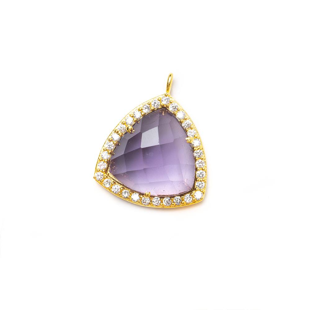 15.5mm Vermeil Bezel White CZ and Amethyst Triangle Pendant 1 piece (ONLINE ORDER ONLY)