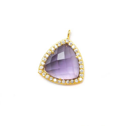 15.5mm Vermeil Bezel White CZ and Amethyst Triangle Pendant 1 piece (ONLINE ORDER ONLY)