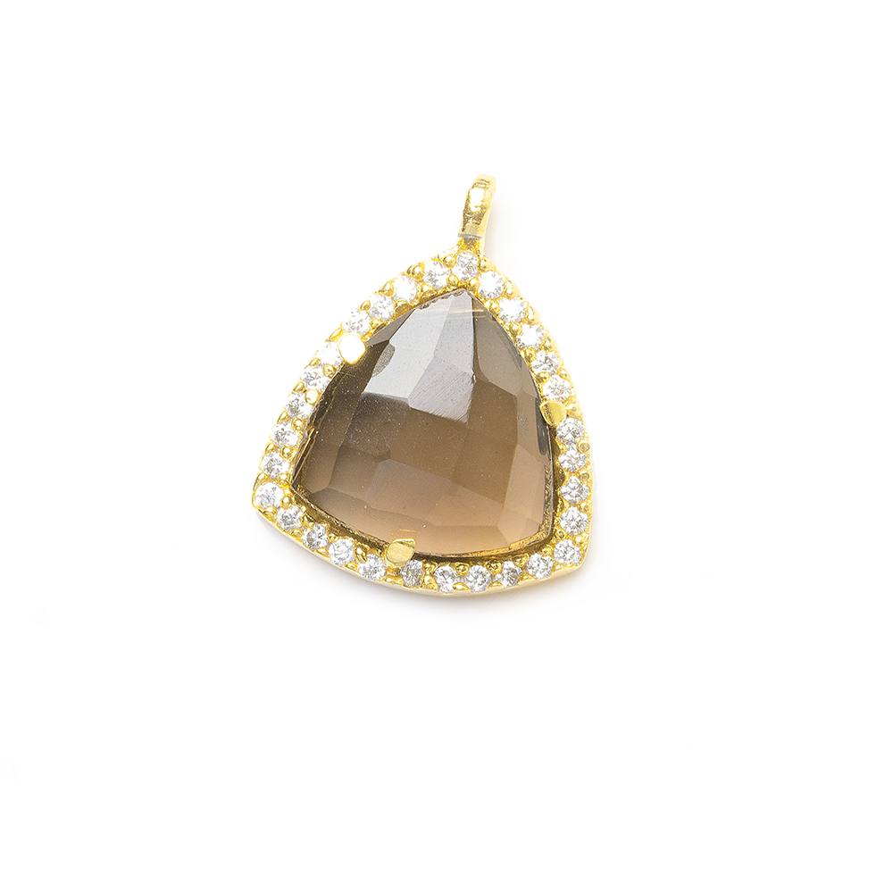 15.5mm Vermeil CZ Bezel Smoky Hydro Quartz Faceted Triangle Pendant 1 piece (ONLINE ORDER ONLY)