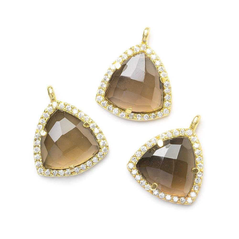 15.5mm Vermeil CZ Bezel Smoky Hydro Quartz Faceted Triangle Pendant 1 piece (ONLINE ORDER ONLY)