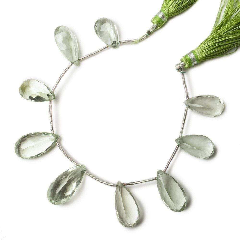 15.5x10-21.5x10mm Prasiolite pavilion faceted pears 6 inch 9 beads AAA (ONLINE ORDER ONLY)