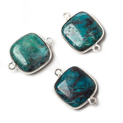 15.5x15.5mm Silver Bezeled Chrysocolla plain pillow Connector 1 piece (ONLINE ORDER ONLY)